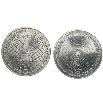 >1923-F German 200 Mark Coin and 1973-J German Silver 5 Mark Copernicus Anniversary Coin - 2 German Coins