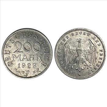 >1923-F German 200 Mark Coin and 1973-J German Silver 5 Mark Copernicus Anniversary Coin - 2 German Coins