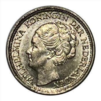 * 1944 Netherlands Silver Wilhelmina Koningin der Nederlanden 10 Cent Coin