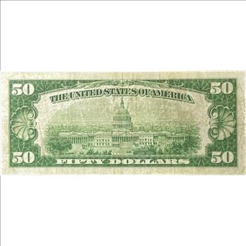 * 1934 Series U.S. Fifty Dollar ($50) Federal Reserve Note with Light Green Seal - Crisp
