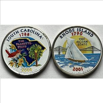 * 2000-D & 2001-D U.S. Colorized State Quarters - South Carolina & Rhode Island - Set of 2
