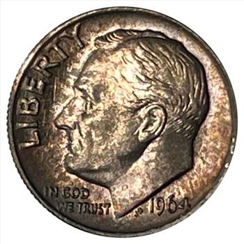 1964 U.S. Silver Roosevelt Dime - Nice Deep Purple Toning