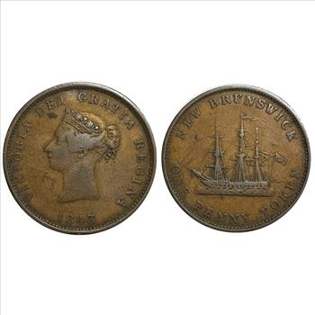 >1843 New Brunswick One Penny Token Coin - Warm Carmel Tones - Nice Detail!