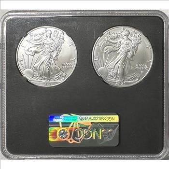 >2021 American Silver Eagle Set - NGC Verified Final T-1 & First T-2 UNC - Final/First 400 Boxes - Gorgeous Set of 2 Coins.