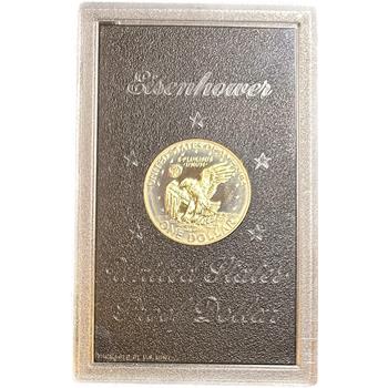 >1974-S U.S. Silver Eisenhower Proof Dollar Encased in Custom U.S. Mint Display Holder - Nice Edge Toning