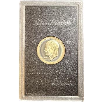 >1974-S U.S. Silver Eisenhower Proof Dollar Encased in Custom U.S. Mint Display Holder - Nice Edge Toning