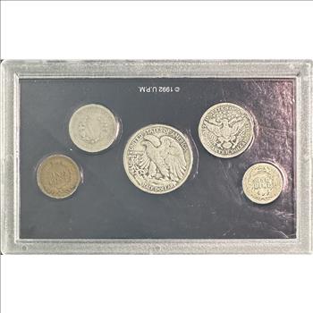 >The American Silver Lady Liberty Collection - Half Dollar, Quarter, Dime, Nickel & One Cent - 5 Coins in Custom Display Holder