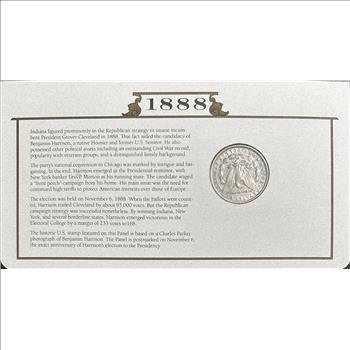 >1888 U.S. Silver Morgan Dollar - The U.S. Silver Dollar Collection With Stamp Honoring Elected President Benjamin Harrison!