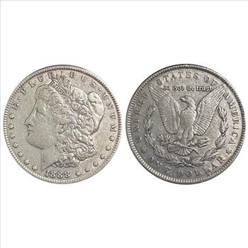 >1888 U.S. Silver Morgan Dollar - The U.S. Silver Dollar Collection With Stamp Honoring Elected President Benjamin Harrison!