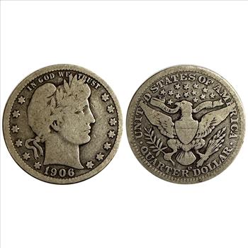 >1906-O U.S. Silver Barber Half Dollar and 1906-D U.S. Silver  Barber Quarter - 2 Coins - Nice Detail