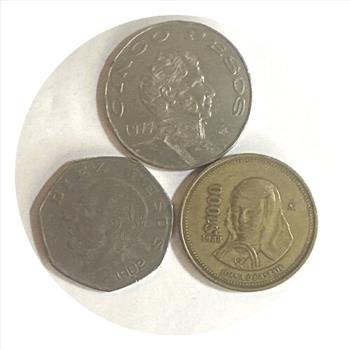 - Trio of Mexico Pesos - 1977 Cinco (5) Peso, 1982 Diez (10) Peso and 1988 $1000 Peso