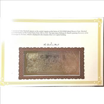 - Series of 1918 $500 Federal Reserve Gold Certificate - Gold Layered Replica - Danbury Mint
