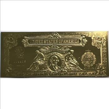 2005 $2 Gold Certificate in 22 Kt. Gold - 100th Anniv. Copy of the Last Large Size Certificate with COA