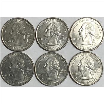>Assortment of US State Quarters - 2006-D NE & CO, 2006-P CO, 2008-D OK, NM & HI - 6 Coins