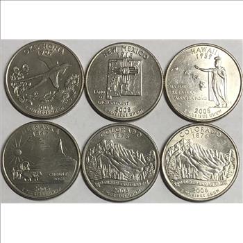 >Assortment of US State Quarters - 2006-D NE & CO, 2006-P CO, 2008-D OK, NM & HI - 6 Coins