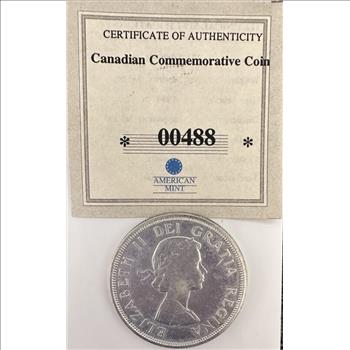 - 1864-1964 Canadian Silver Commemorative One Dollar Coin - COA - Numbered 488 of 7,296,832