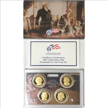 >2007-S U.S. Mint Presidential $1 Coin Proof Set - 4 Coins in Original Government Packaging with COA
