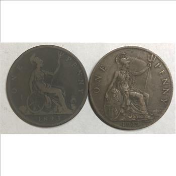 >1893 and 1919 Great Britain One Penny - 2 Coins