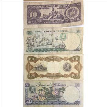 >1987 & 1988 Venezuela Currency - 1987 $20, $100 & $500 Notes and 1988 $10 Note