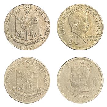 >Philippines 1972 Limampung Sentimos 50 Cent and 1974 Jose Rizal 1 Piso - 2 World Coins