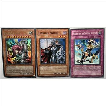 * 1996 Yu-Gi-Oh! Cards - Holographic Sphinx Teleia and Familiar Knight & Return from Different Dimension - Set of 3