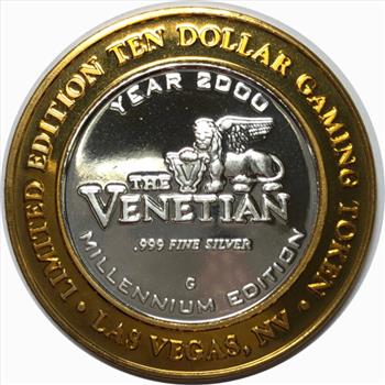 Silver Strike!  Limited Edition $10 Silver Gaming Token - The Venetian Las Vegas - Millenium Edition Doge's Palace