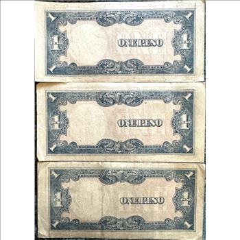- Trio of The Japanese Government One Peso Banknote - Issued Between 1942-1945