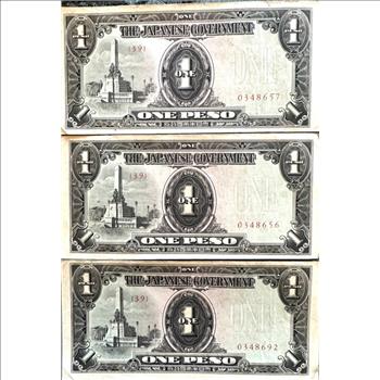 - Trio of The Japanese Government One Peso Banknote - Issued Between 1942-1945