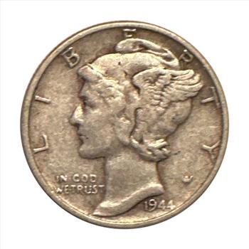 - 1944 U.S. Silver Winged Liberty Mercury Dime - Good Detail