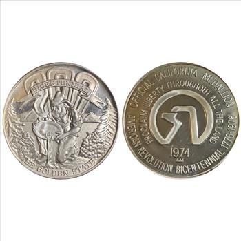 >1974 Sterling Silver American Revolution Bicentennial - California Commemorative Medallion - Gold Prospector Design!