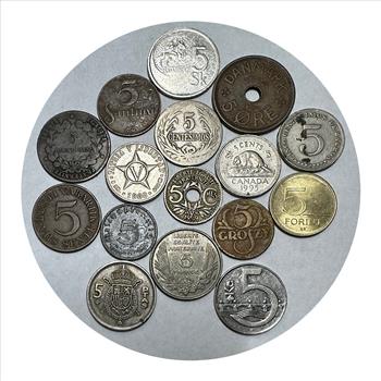 >Collection of 5 Cent World Coins - 16 in Total - Nice Collection
