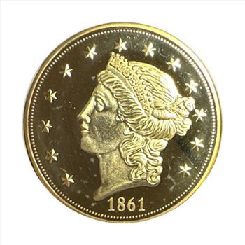 - 1861-O Double Eagle Replica 24k Gold Layered Archival Collection - Twenty Dollar Coin