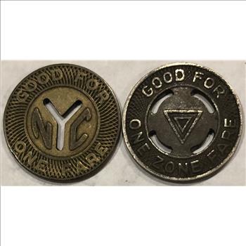 >2 Transit Tokens - New York City Transit Authority and Penn Transit Company, PA - 2 Tokens