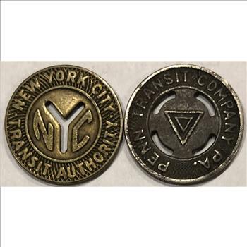 >2 Transit Tokens - New York City Transit Authority and Penn Transit Company, PA - 2 Tokens