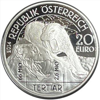 * 2014 Austria Silver Proof Republic of Oster Reich 20 Euro Coin - Prehistoric Life - Tertiary - Box & COA #20,503 of 50,000