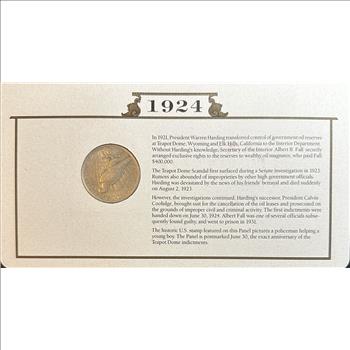 >1924 U.S. Silver Peace Dollar - The U.S. Silver Dollar Collection With Stamp Honoring The Indictments of Teapot Dome Scandal!