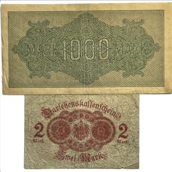 * 1923 and 1914 German 1000 Mark and 2 Mark Bank Notes - Set of 2