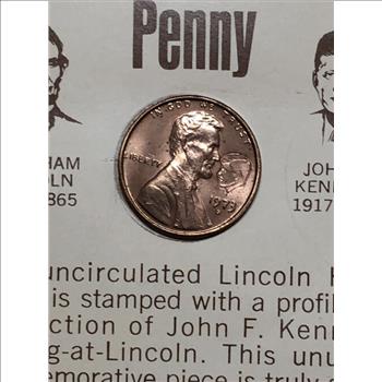 1973-P U.S. Lincoln Cent - Uncirculated Stamped with Profile of JFK - Commemorative Lincoln-Kennedy Cent