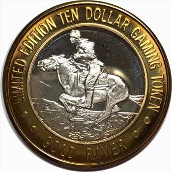 Silver Strike!  Limited Edition $10 Silver Gaming Token - Gold River Gambling Hall and Resort Laughlin Nevada