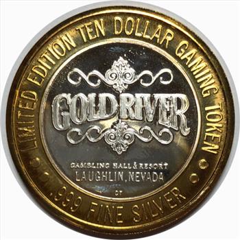 Silver Strike!  Limited Edition $10 Silver Gaming Token - Gold River Gambling Hall and Resort Laughlin Nevada