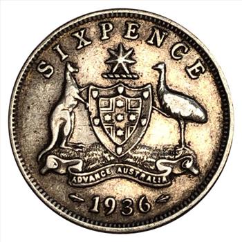 *1936 Australia Silver 6 Pence Coin