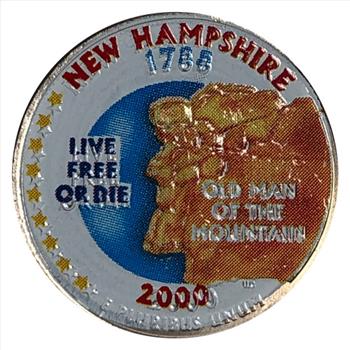 *2000-P US Colorized Uncirculated Washington Statehood Quarter - New Hampshire - Old Man of the Mountain