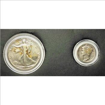 1940's America's Most Beautiful Silver Coins (1) 1940 Walking Liberty Half & (1) 1940-S Mercury Dime