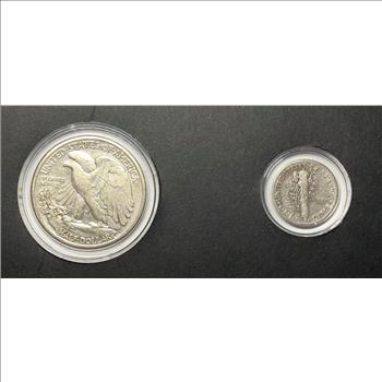 1940's America's Most Beautiful Silver Coins (1) 1940 Walking Liberty Half & (1) 1940-S Mercury Dime