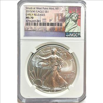 2015 (W) NGC MS70-Struck At West Point Mint, NY- .999 Silver American Eagle One Troy Ounce-Absolutely Perfect MS70 Grade!
