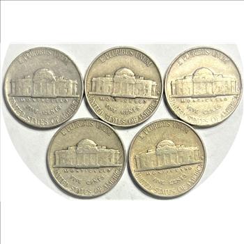 (5) Different Early U.S. Jefferson Nickels 1941, 1941-D, 1941-S, 1942 & 1942-D (Scarce) Early Nickels