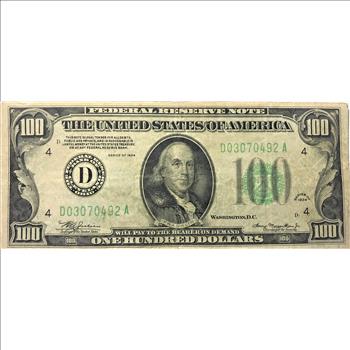 1934 Cleveland US $100 Currency Note-Nice Collector Grade