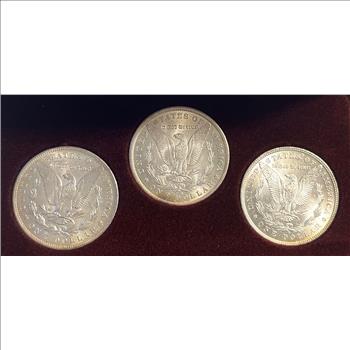 New Orleans Silver Dollar Collection (3) Beautifully Toned Obverse 1883-O, 1884-O & 1885-O Silver Morgan Dollars-Custom Case Uncirculated 
