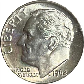 Rare Mint Variety Cracked Crown 1962-D US Silver Roosevelt Dime Brilliant Uncirculated