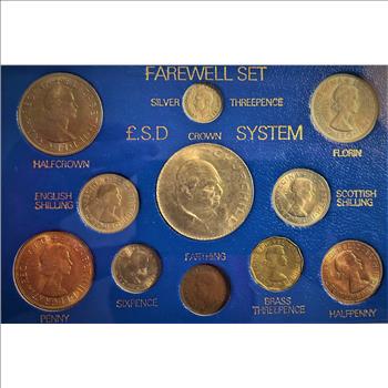 11 Piece Great Britain Farewell Coin Set-Nice Higher Grade Set In Custom Plastic Case-One Silver 3 Pence Included